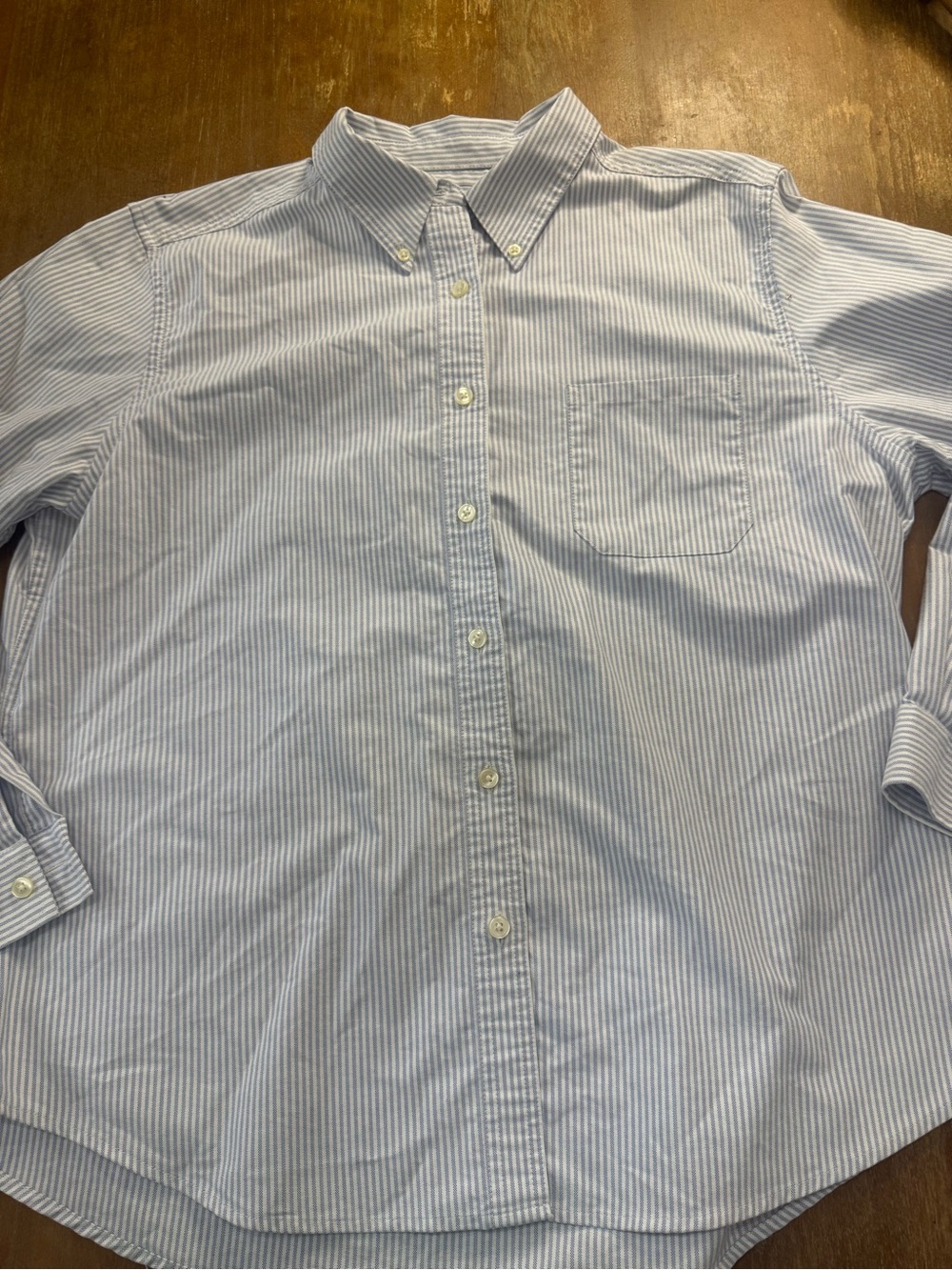 L.L. Bean Men’s Blue and White Pinstripe Button-Down Shirt